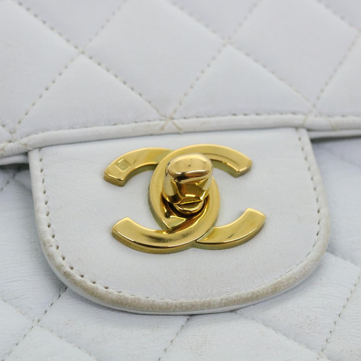 CHANEL Matelasse Pair Shoulder Bag Lamb Skin White CC  32416A