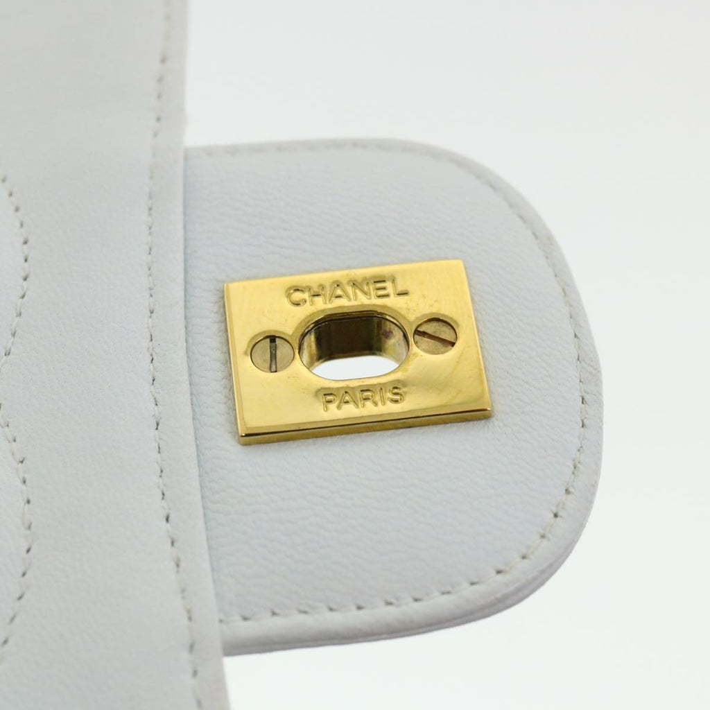 CHANEL Matelasse Pair Shoulder Bag Lamb Skin White CC  32416A