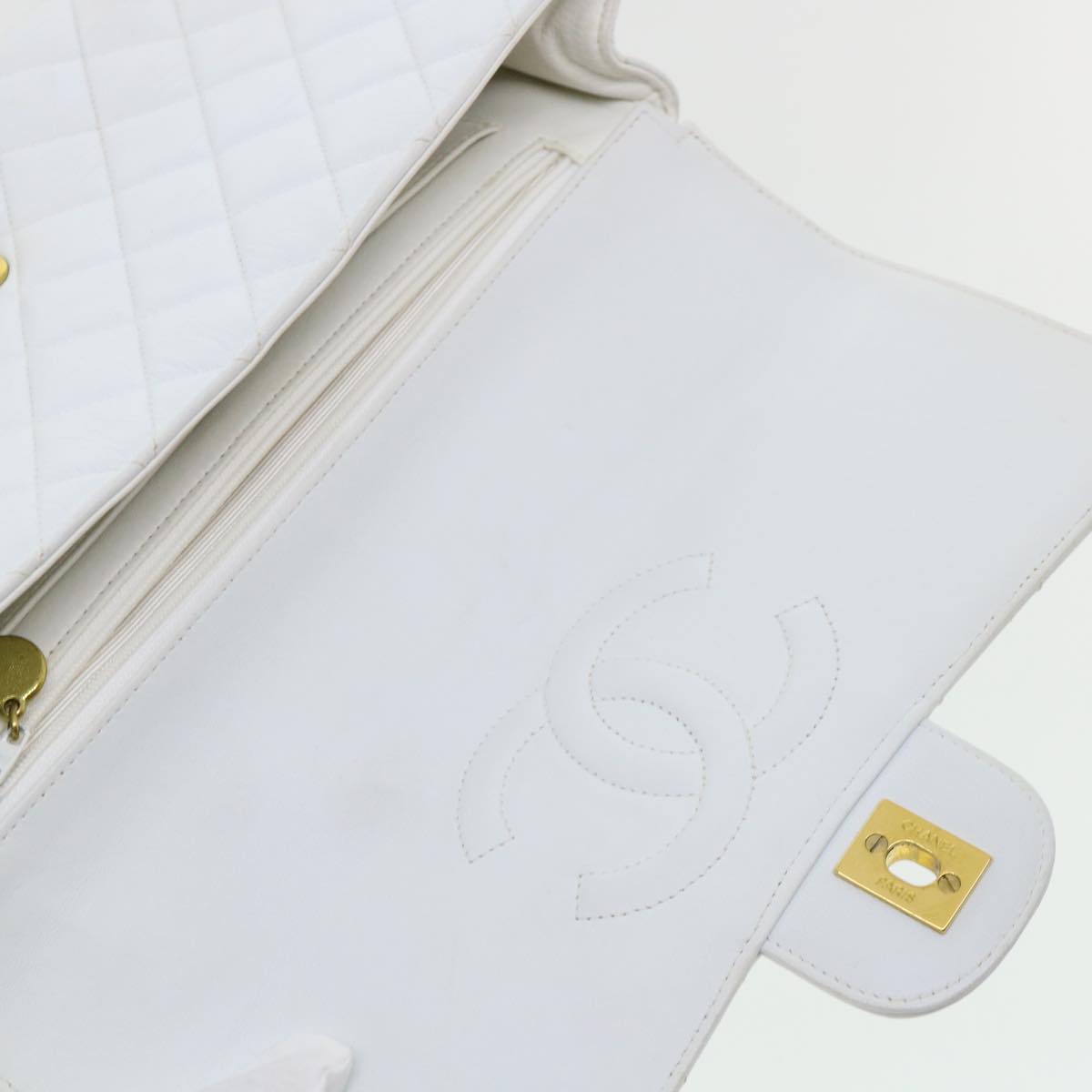 CHANEL Matelasse Pair Shoulder Bag Lamb Skin White CC  32416A