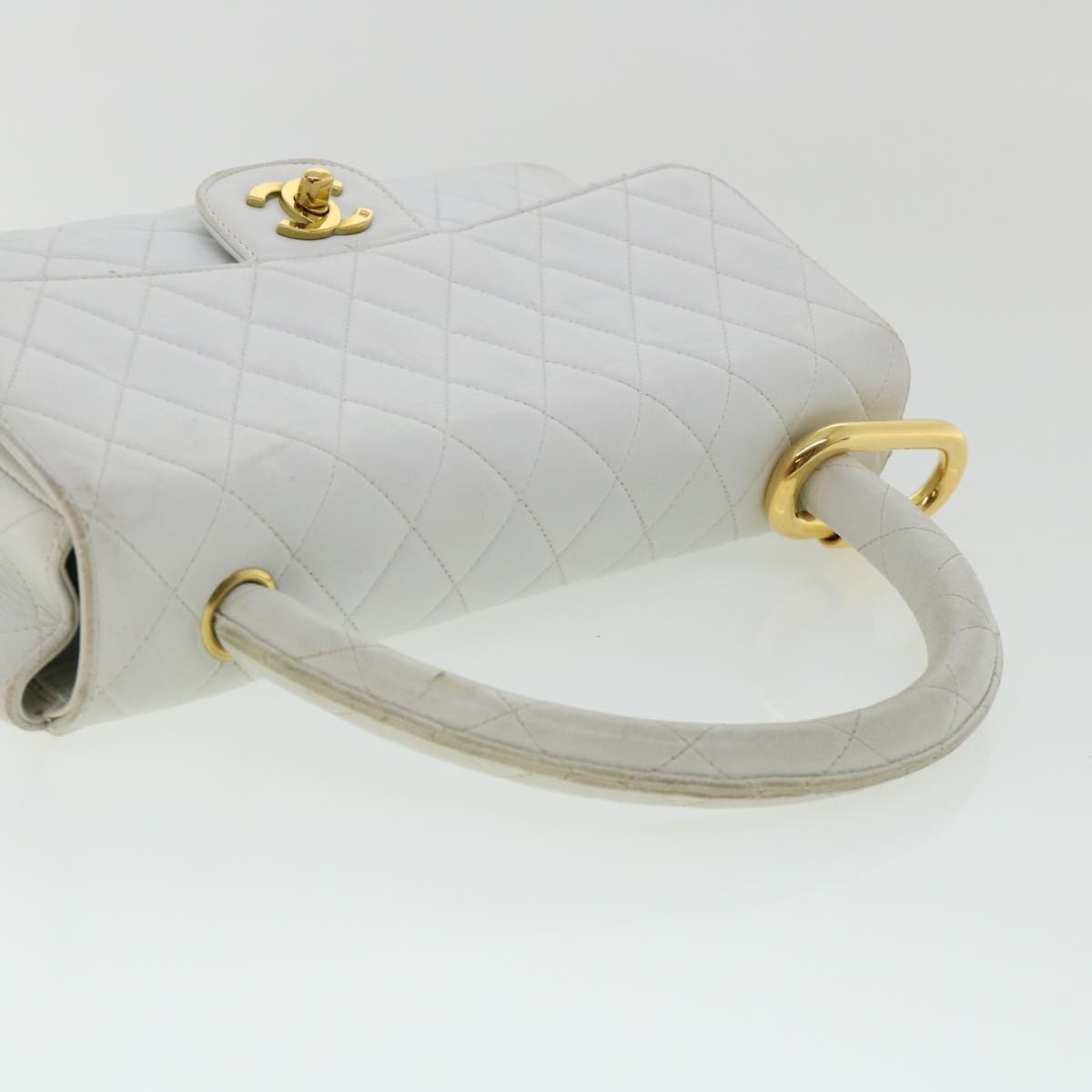 CHANEL Matelasse Pair Shoulder Bag Lamb Skin White CC  32416A