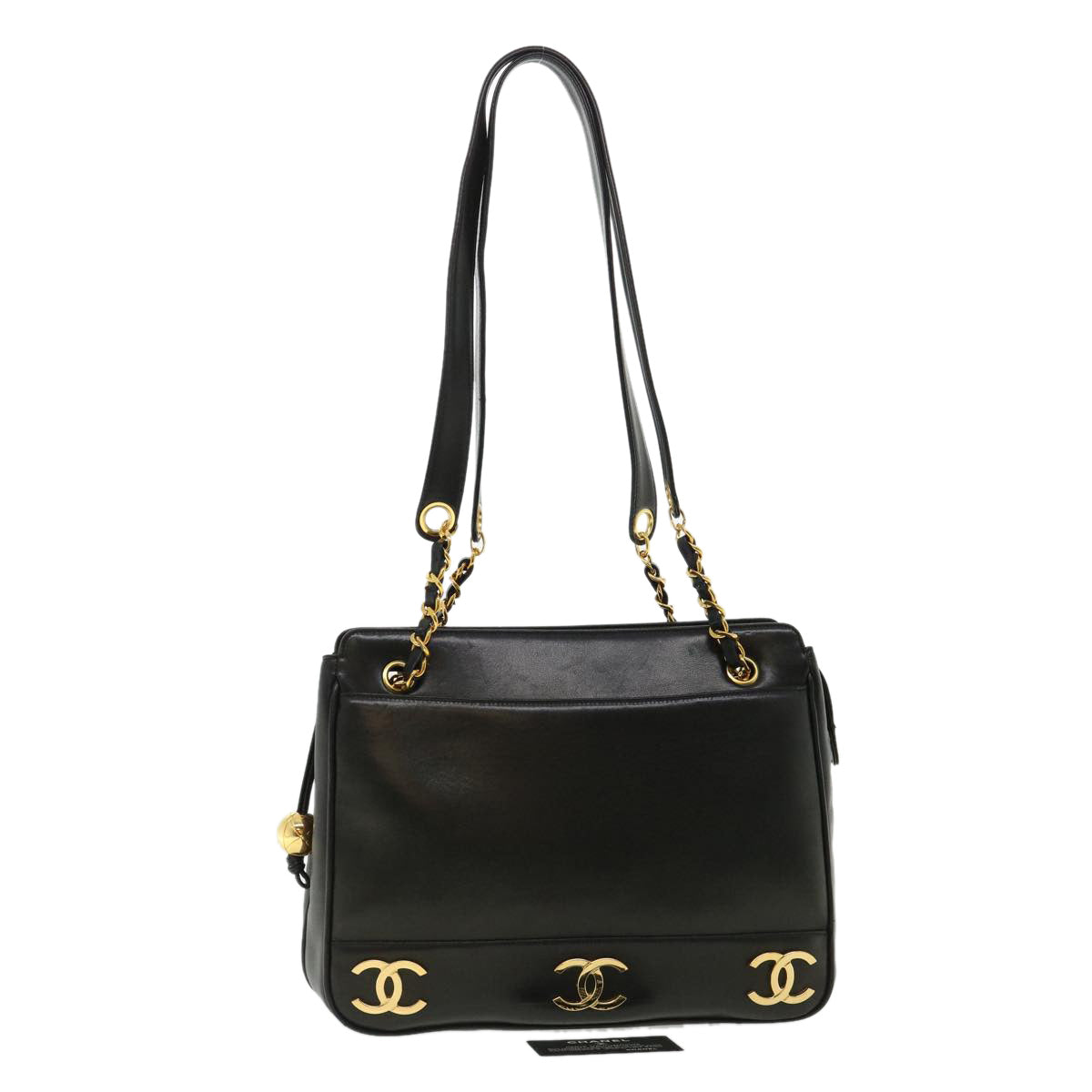 CHANEL Chain Shoulder Bag Lamb Skin Black CC  32454A