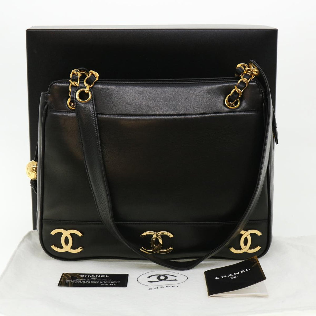CHANEL Chain Shoulder Bag Lamb Skin Black CC  32454A