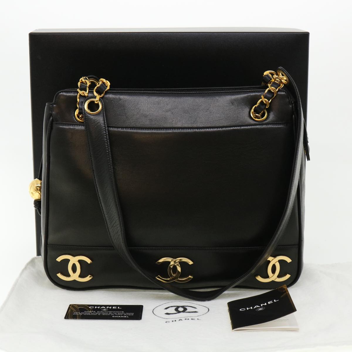 CHANEL Chain Shoulder Bag Lamb Skin Black CC  32454A