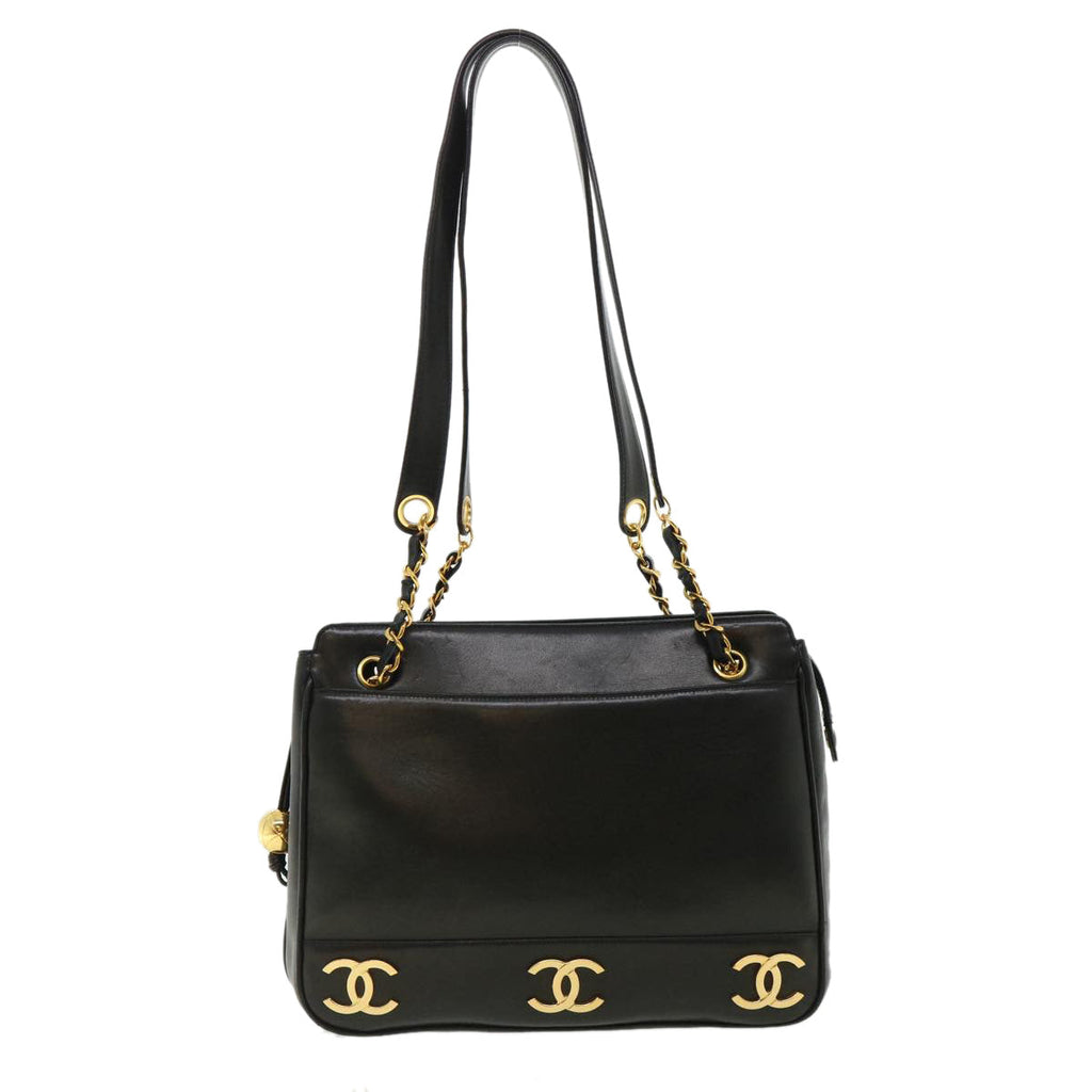 CHANEL Chain Shoulder Bag Lamb Skin Black CC  32454A