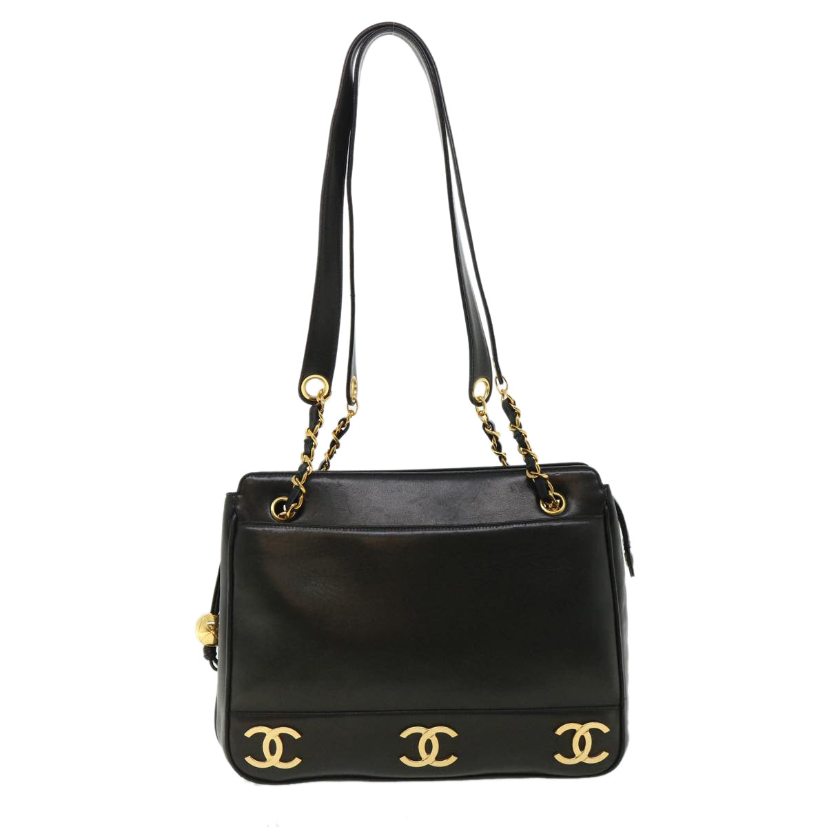 CHANEL Chain Shoulder Bag Lamb Skin Black CC  32454A