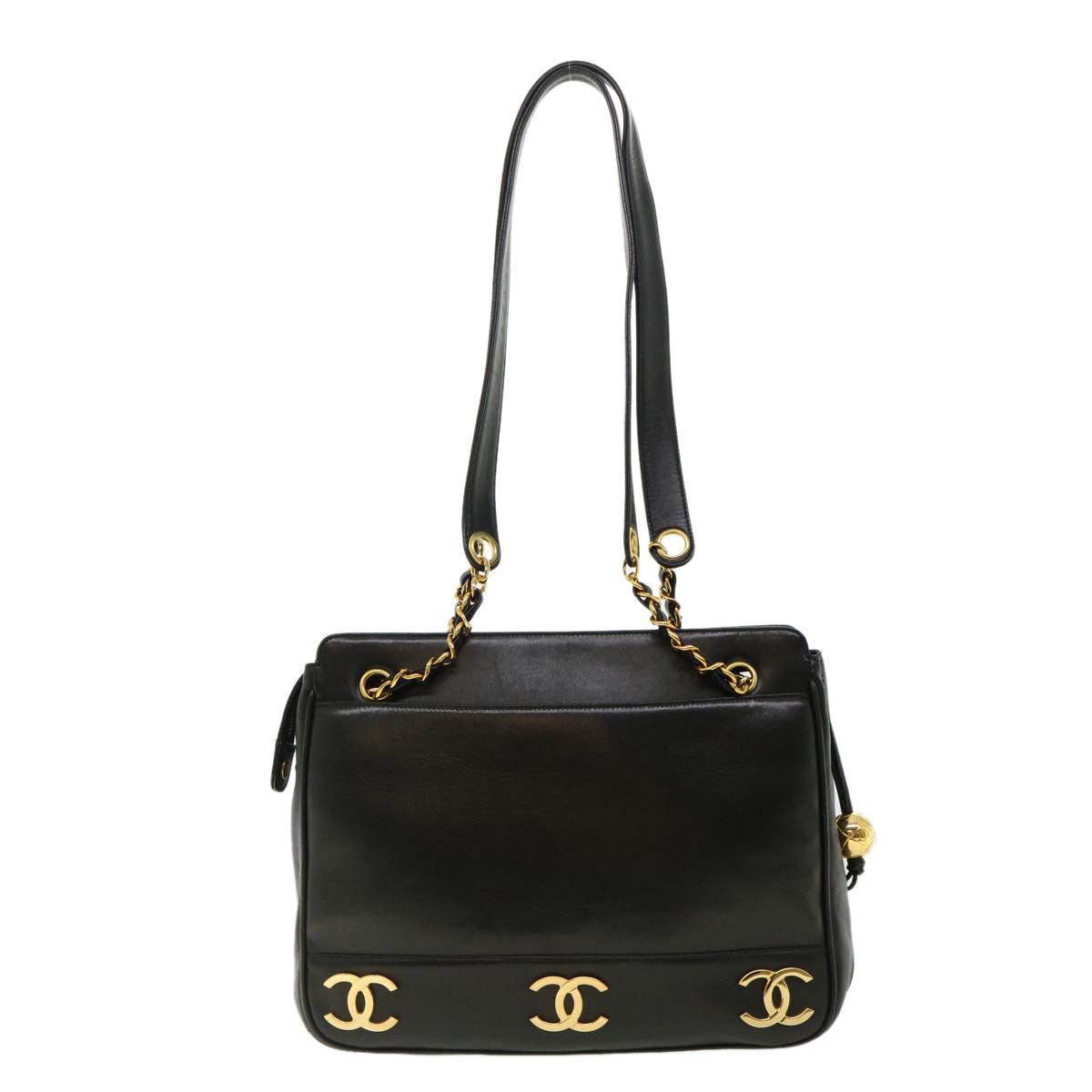 CHANEL Chain Shoulder Bag Lamb Skin Black CC  32454A