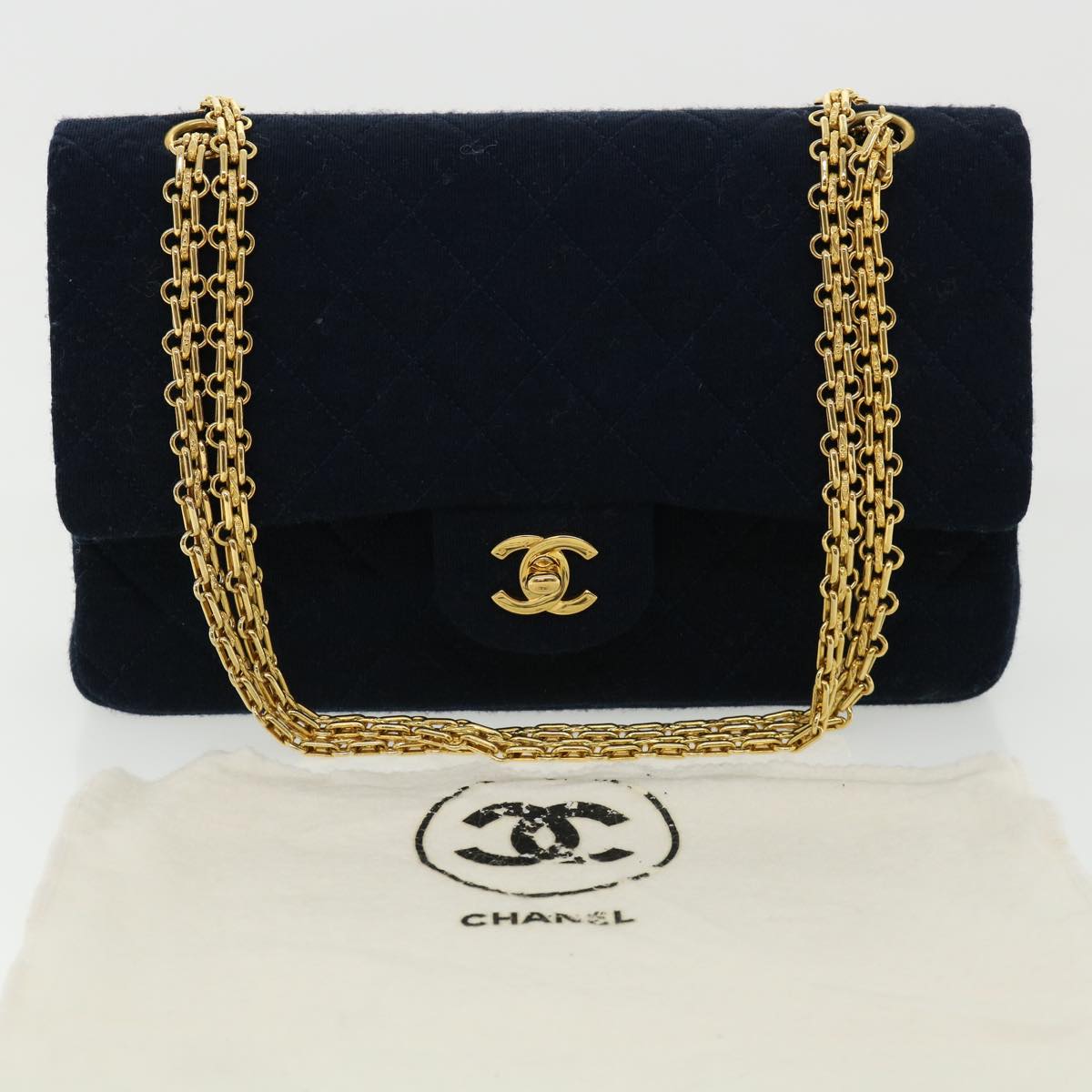 CHANEL Matelasse 25 Shoulder Bag cotton Black CC  33162