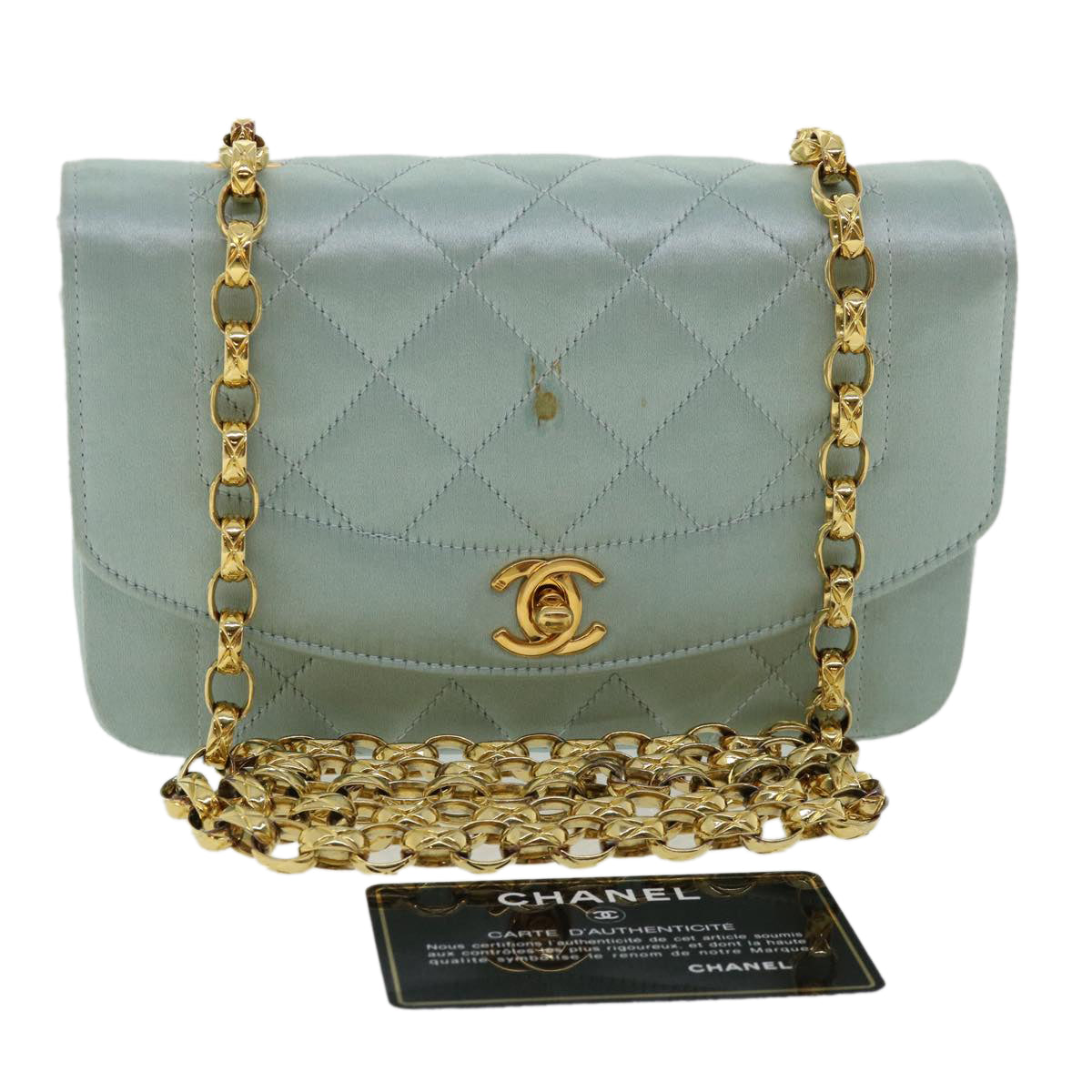 CHANEL Diana Matelasse Shoulder Bag Satin Light Blue CC  33325A
