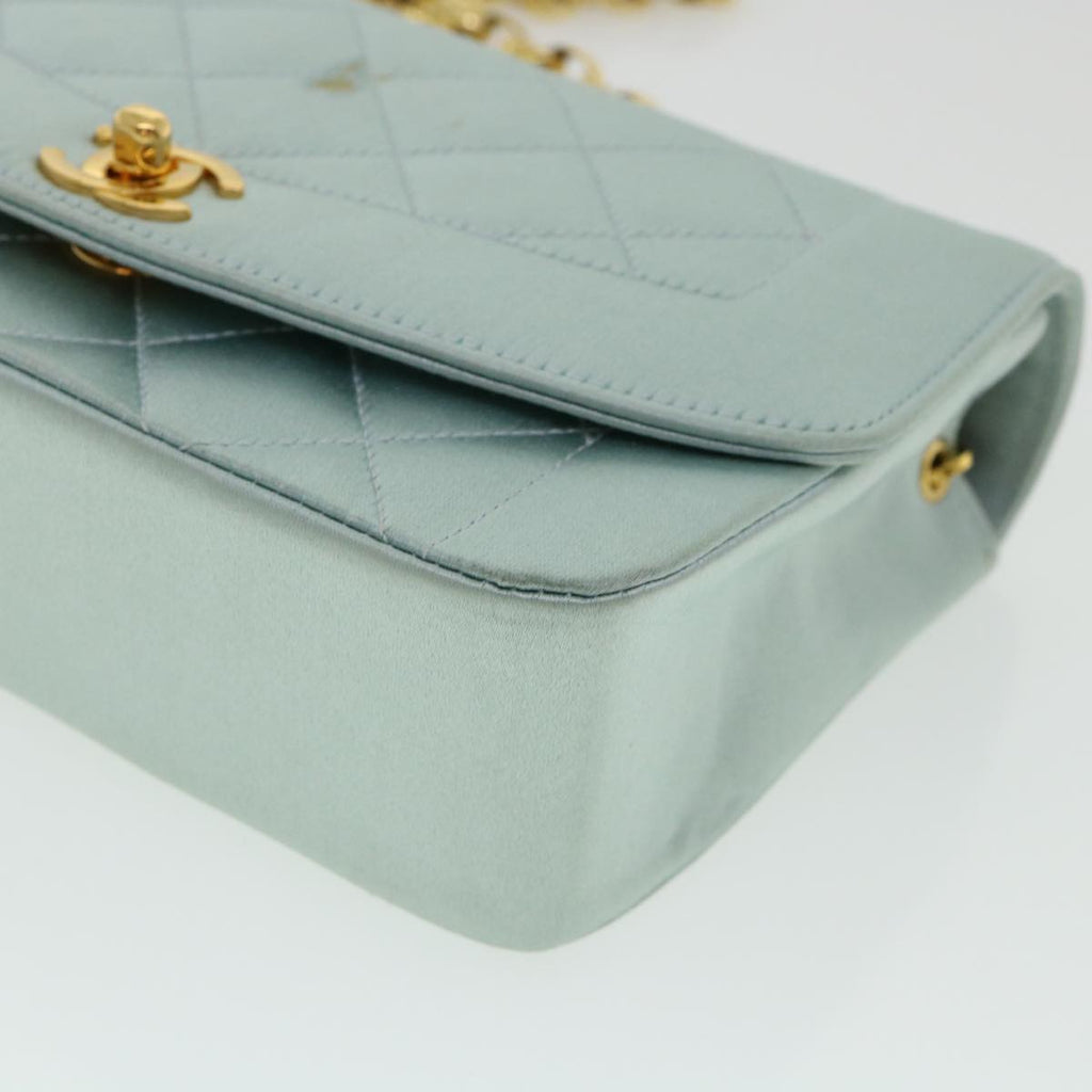CHANEL Diana Matelasse Shoulder Bag Satin Light Blue CC  33325A