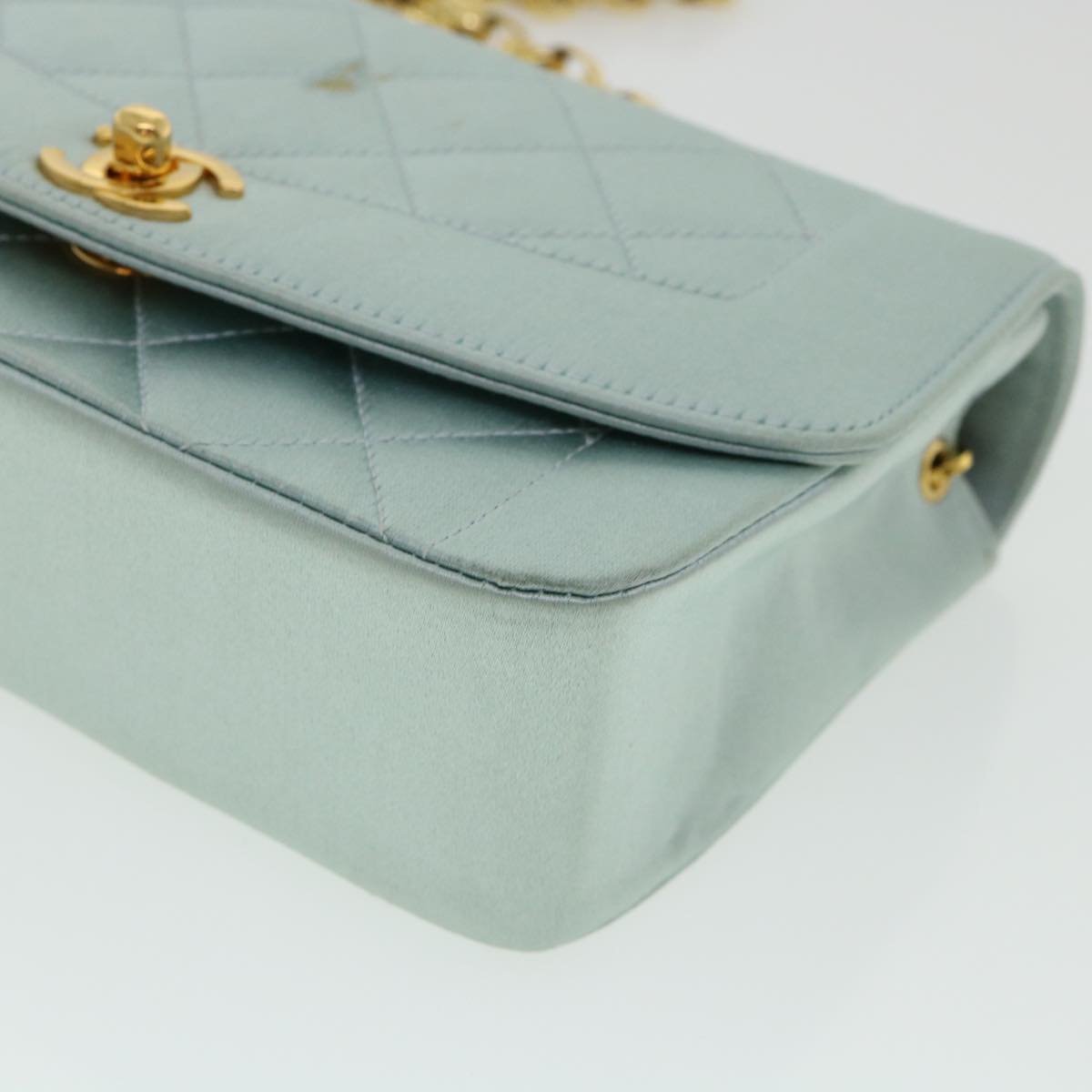CHANEL Diana Matelasse Shoulder Bag Satin Light Blue CC  33325A