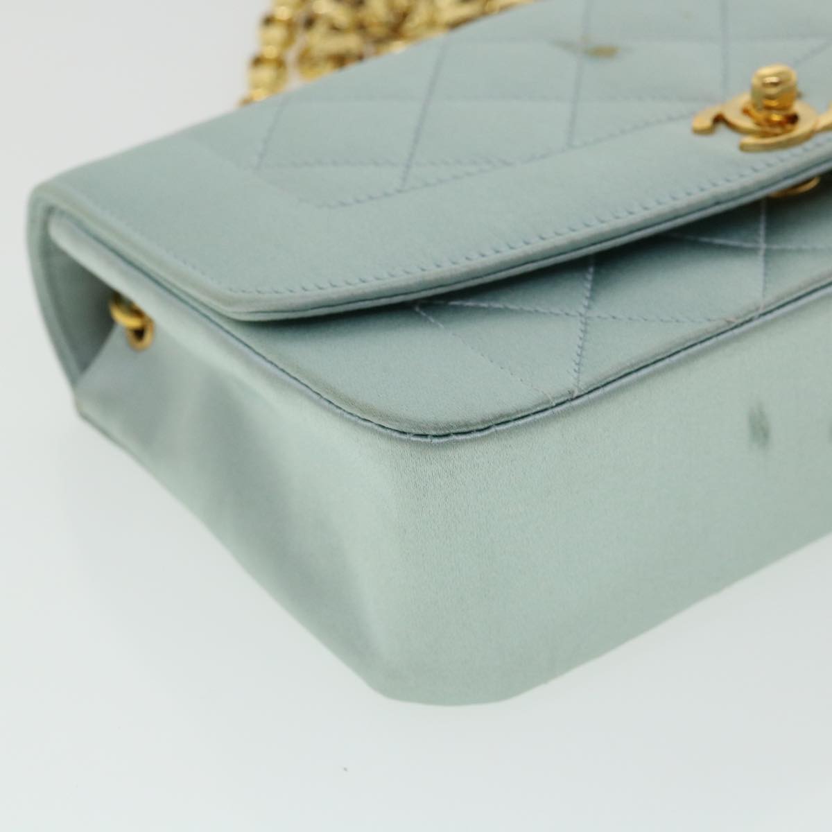 CHANEL Diana Matelasse Shoulder Bag Satin Light Blue CC  33325A
