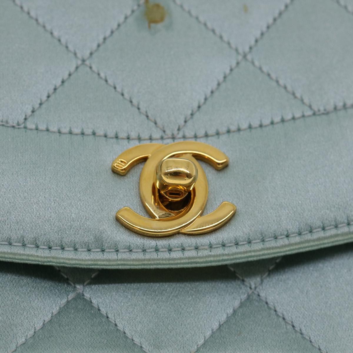 CHANEL Diana Matelasse Shoulder Bag Satin Light Blue CC  33325A