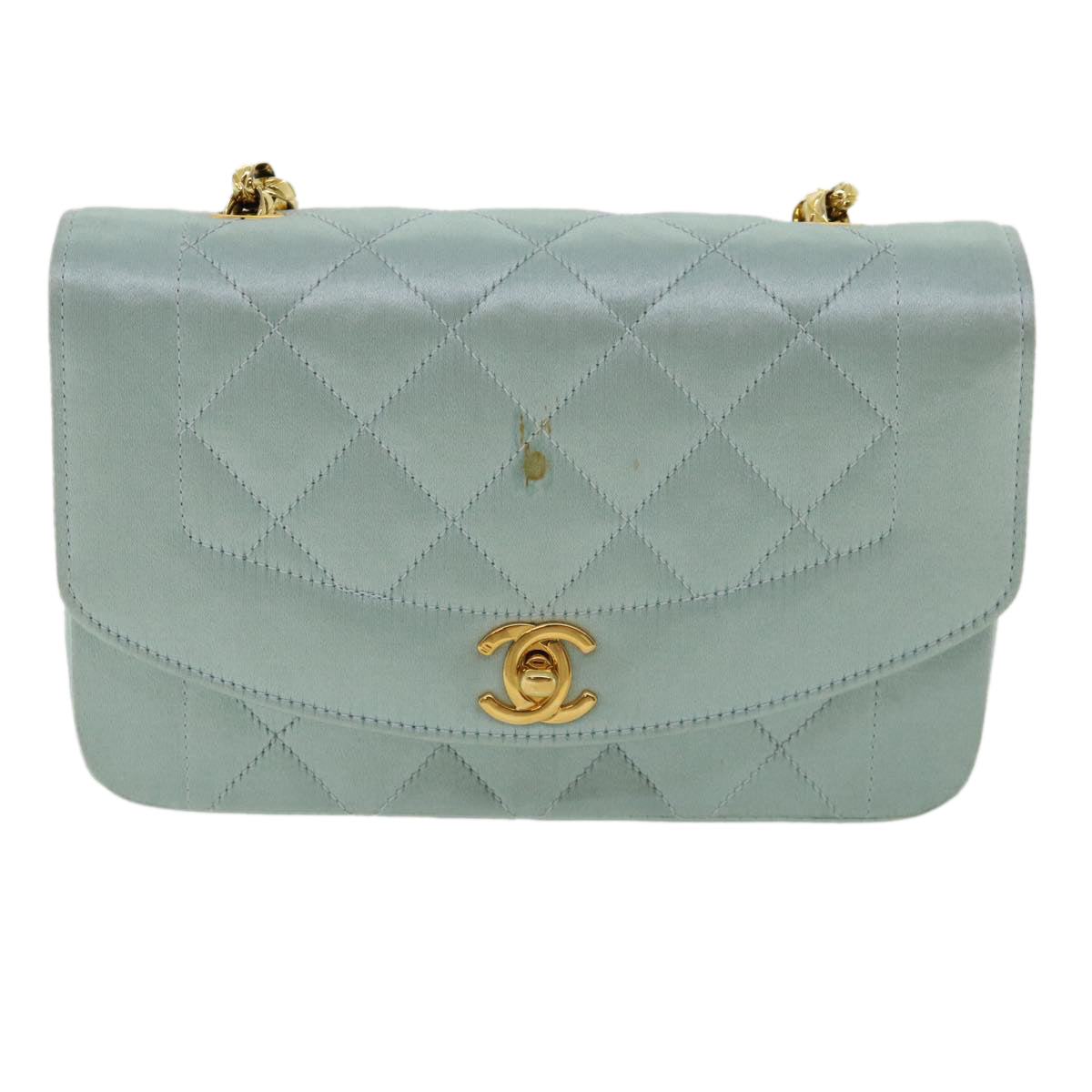 CHANEL Diana Matelasse Shoulder Bag Satin Light Blue CC  33325A