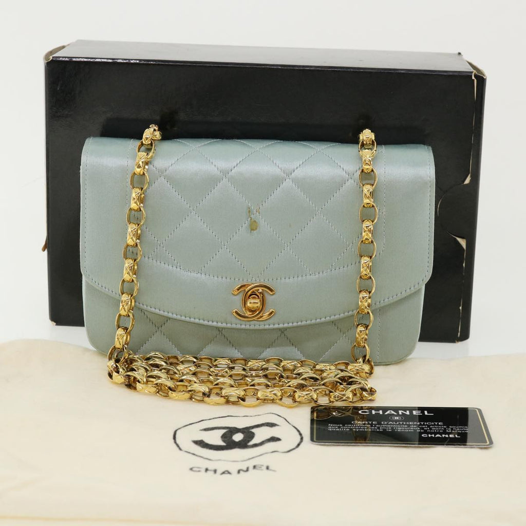 CHANEL Diana Matelasse Shoulder Bag Satin Light Blue CC  33325A