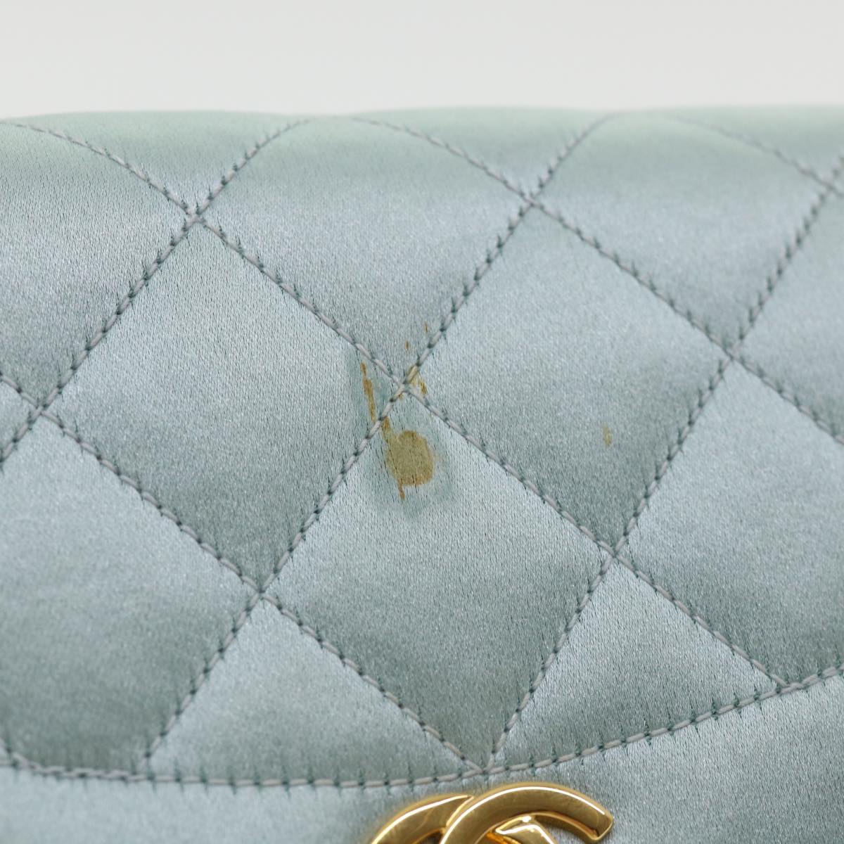 CHANEL Diana Matelasse Shoulder Bag Satin Light Blue CC  33325A