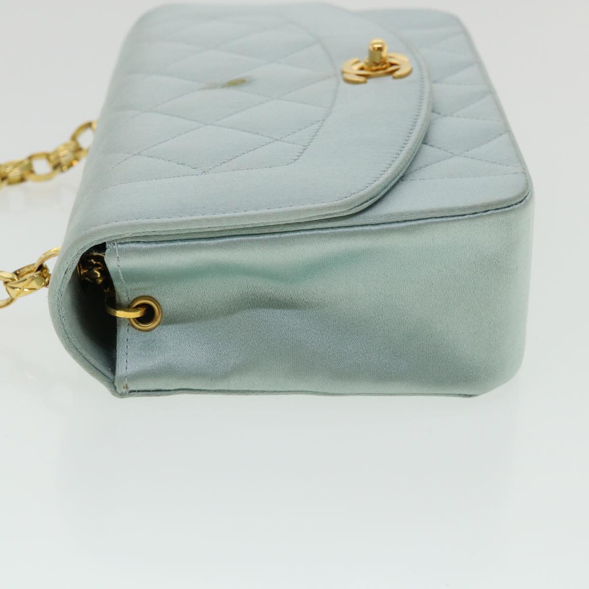 CHANEL Diana Matelasse Shoulder Bag Satin Light Blue CC  33325A