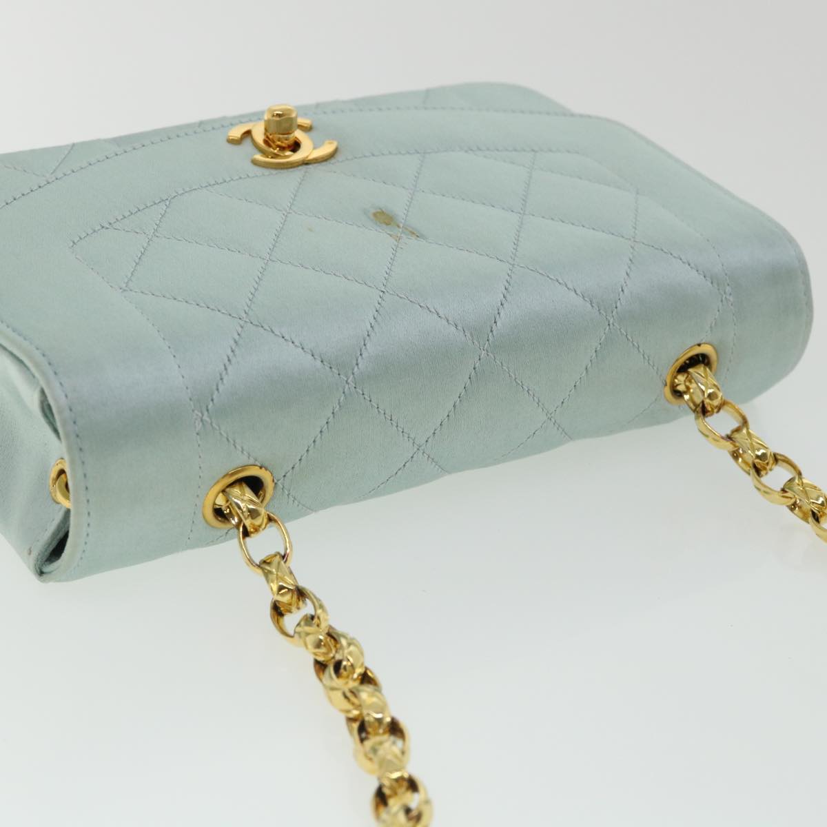 CHANEL Diana Matelasse Shoulder Bag Satin Light Blue CC  33325A