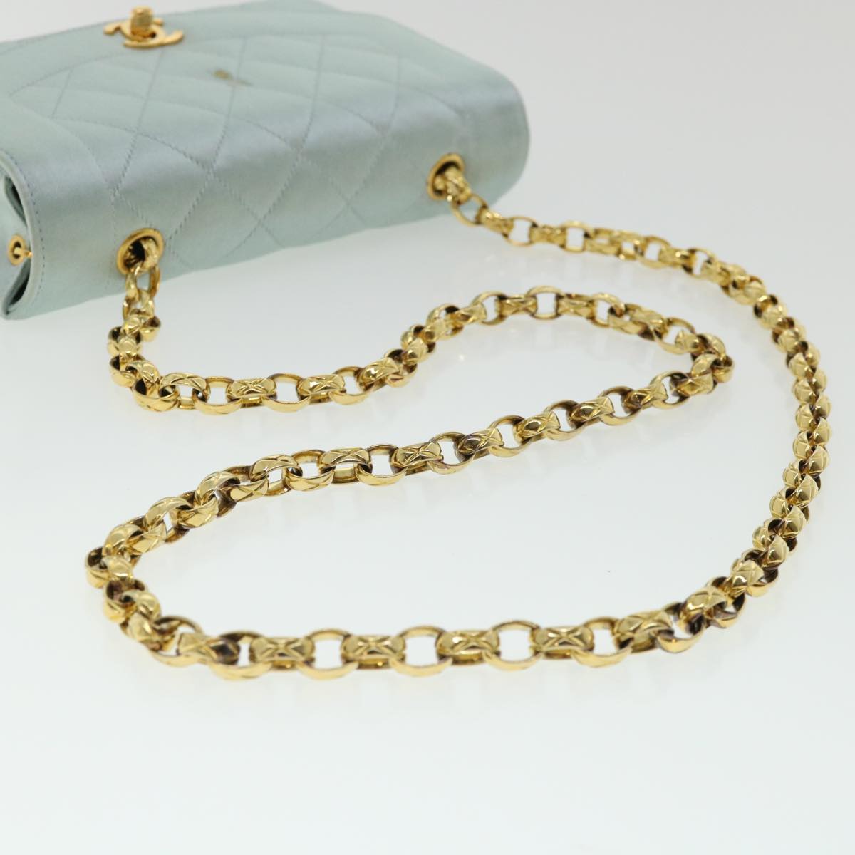 CHANEL Diana Matelasse Shoulder Bag Satin Light Blue CC  33325A