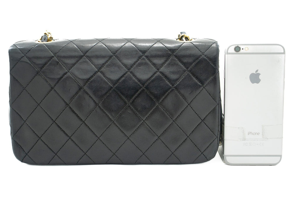 CHANEL Full Flap Chain Shoulder Bag Black Quilted Lambskin Purse j65