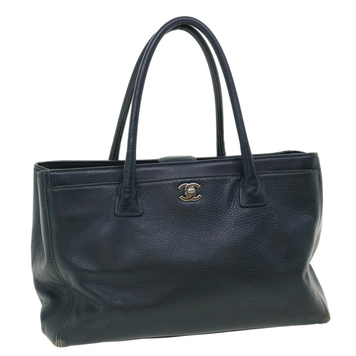 CHANEL Turn Lock Shoulder Bag Leather Blue CC  33945