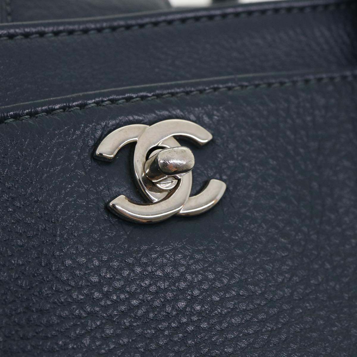 CHANEL Turn Lock Shoulder Bag Leather Blue CC  33945