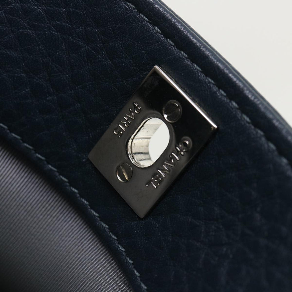CHANEL Turn Lock Shoulder Bag Leather Blue CC  33945