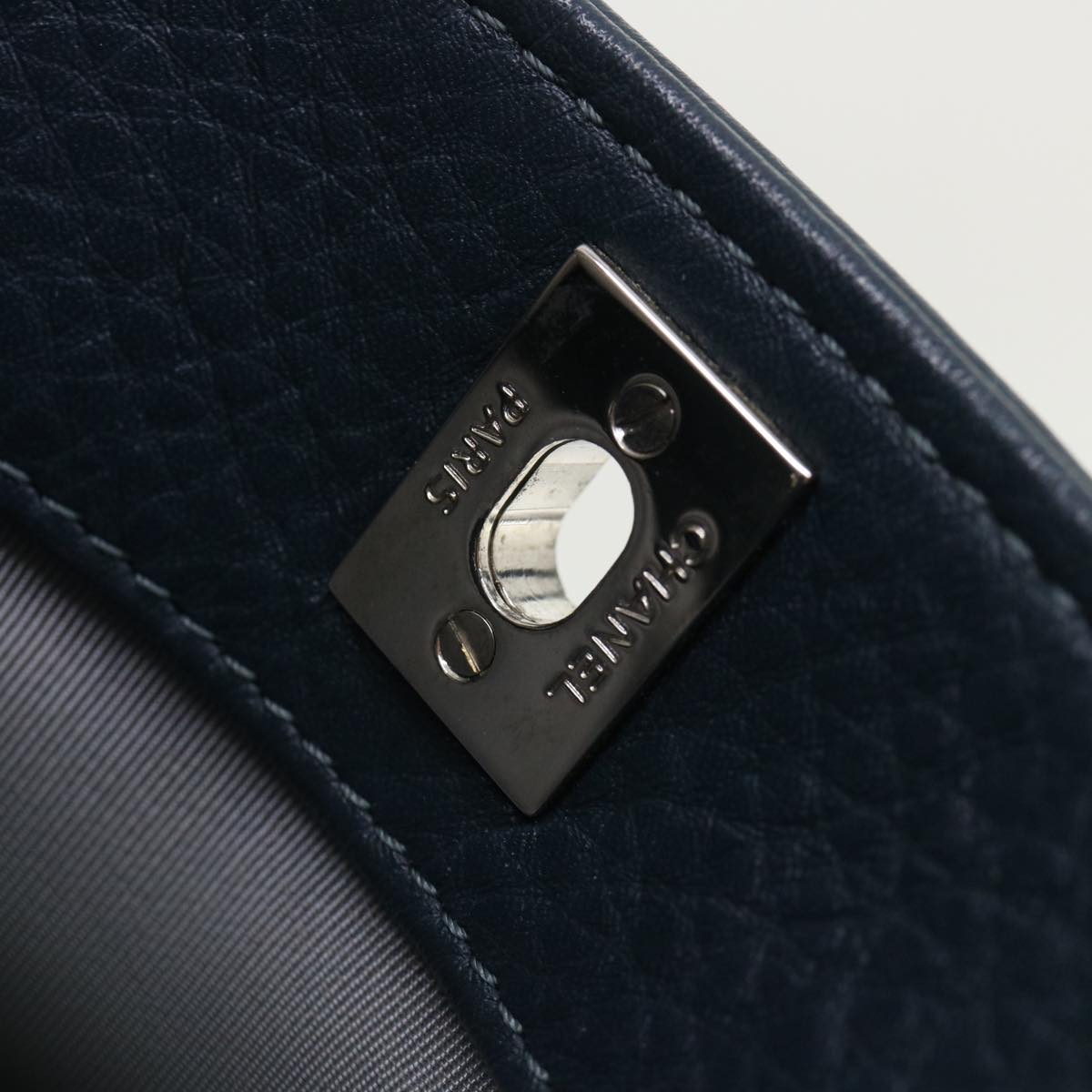 CHANEL Turn Lock Shoulder Bag Leather Blue CC  33945