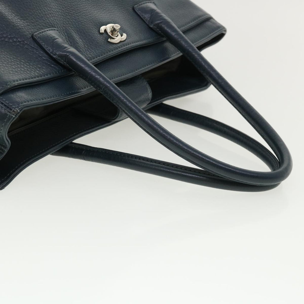 CHANEL Turn Lock Shoulder Bag Leather Blue CC  33945