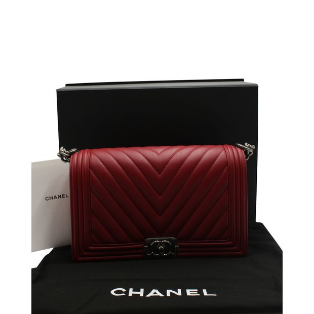 CHANEL Dark Red Ruthenium Finish Hardware Boy Bag