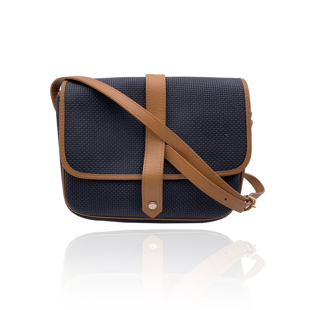 YVES SAINT LAURENT Black Beige Textured Vinyl Canvas Crossbody Bag