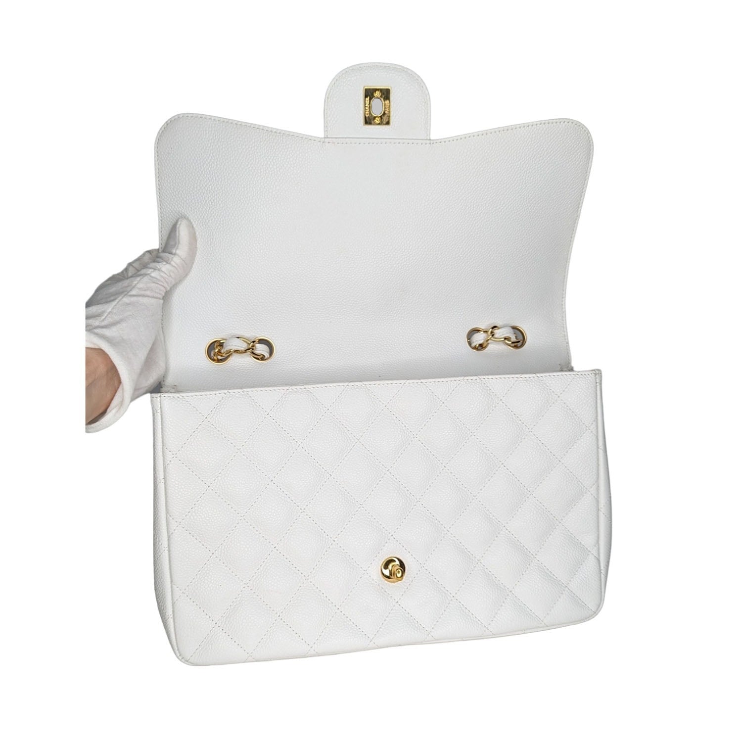 Chanel bag Vintage Classic Quilted Caviar Single White Jumbo Flap