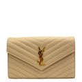 SAINT LAURENT Quilted Wallet on a Chain Beige