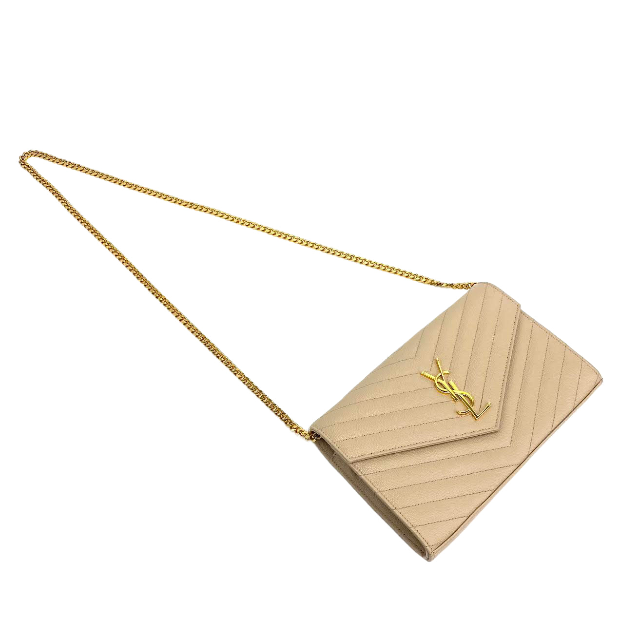 SAINT LAURENT Quilted Wallet on a Chain Beige