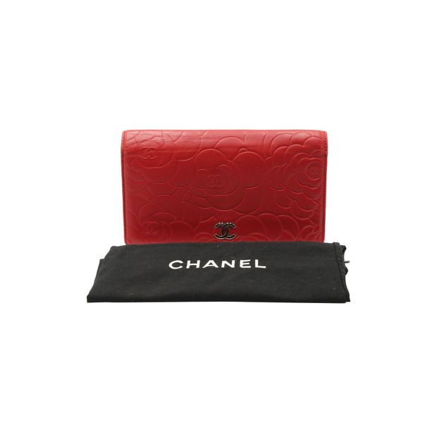 CHANEL Red Camelia Wallet