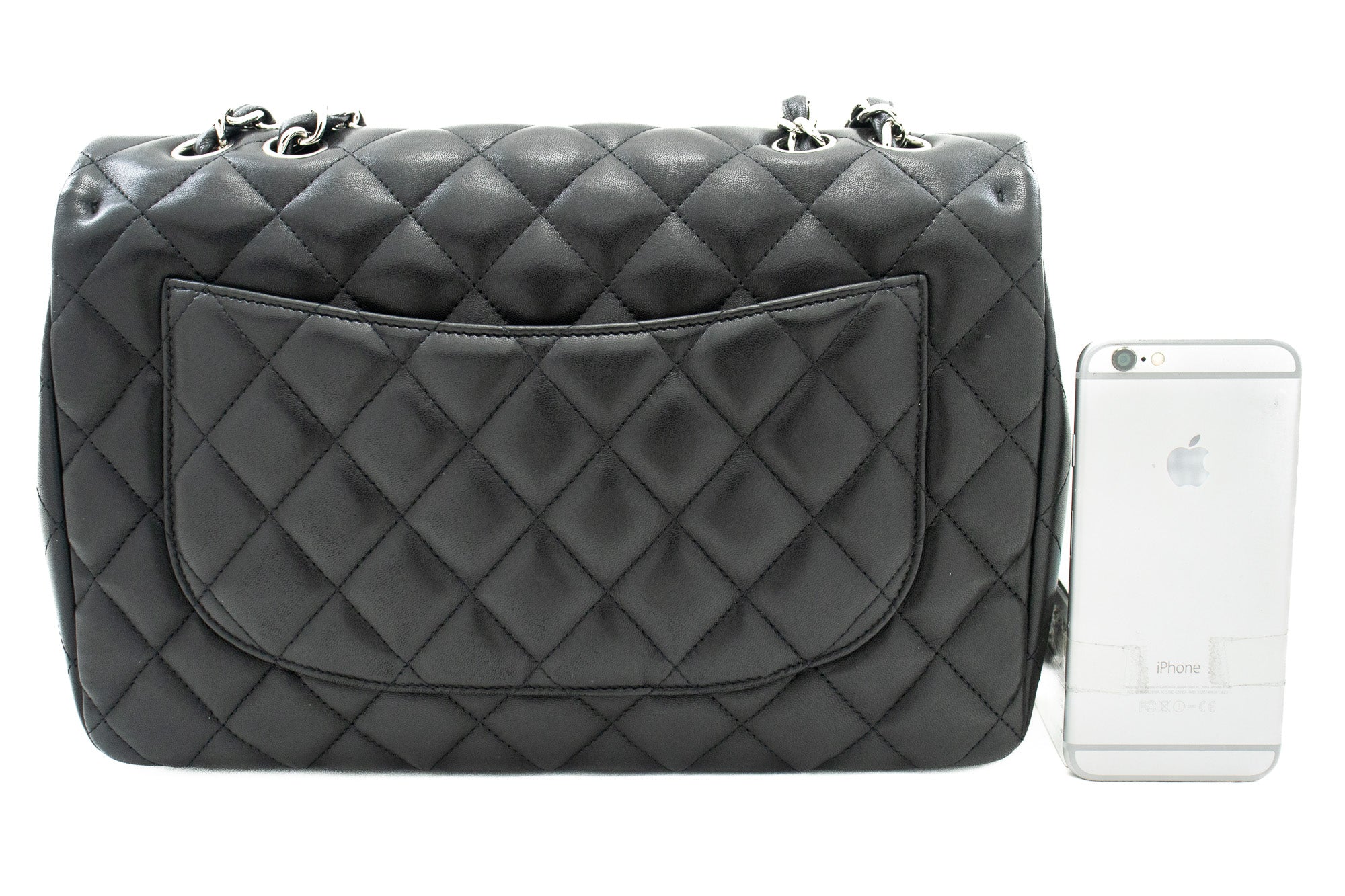 CHANEL Classic Large 11" Chain Shoulder Bag Flap Black Lambskin j42