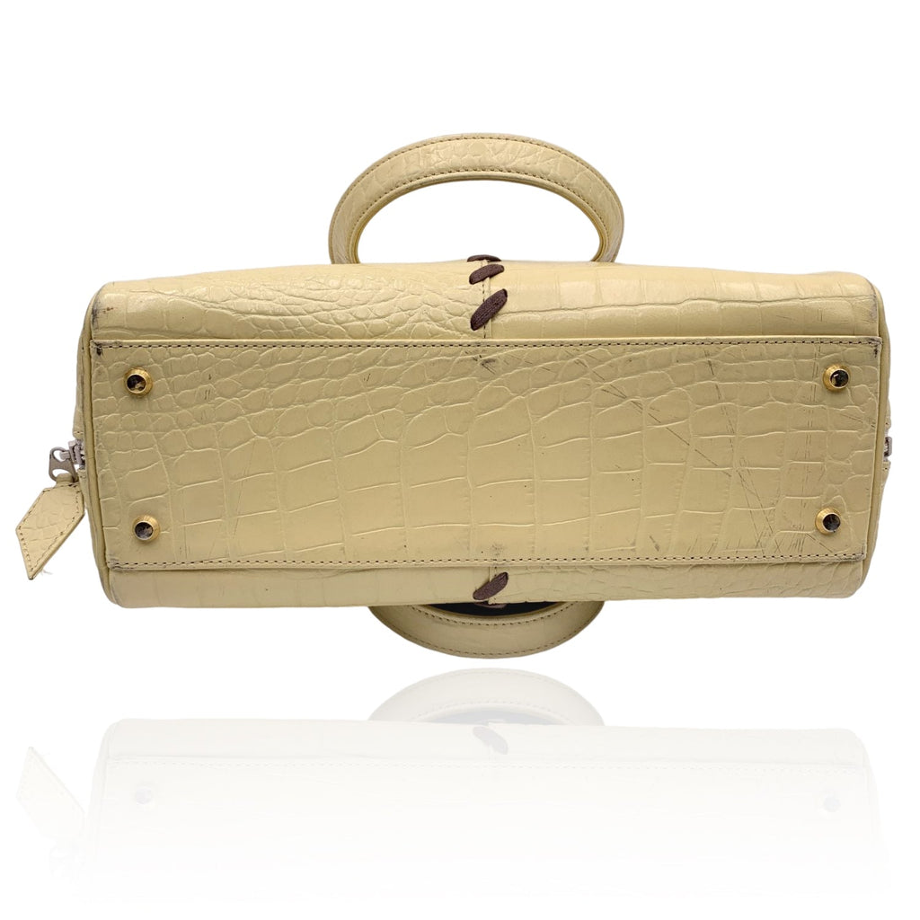 YVES SAINT LAURENT Vintage Beige Embossed Leather Bowling Bag