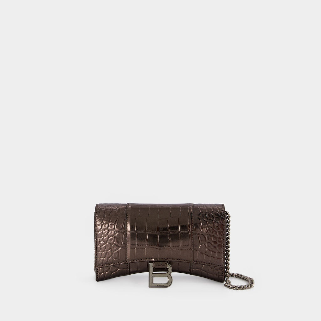 Hourglass Wallet on chain  - Balenciaga - Leather - Dark Bronze