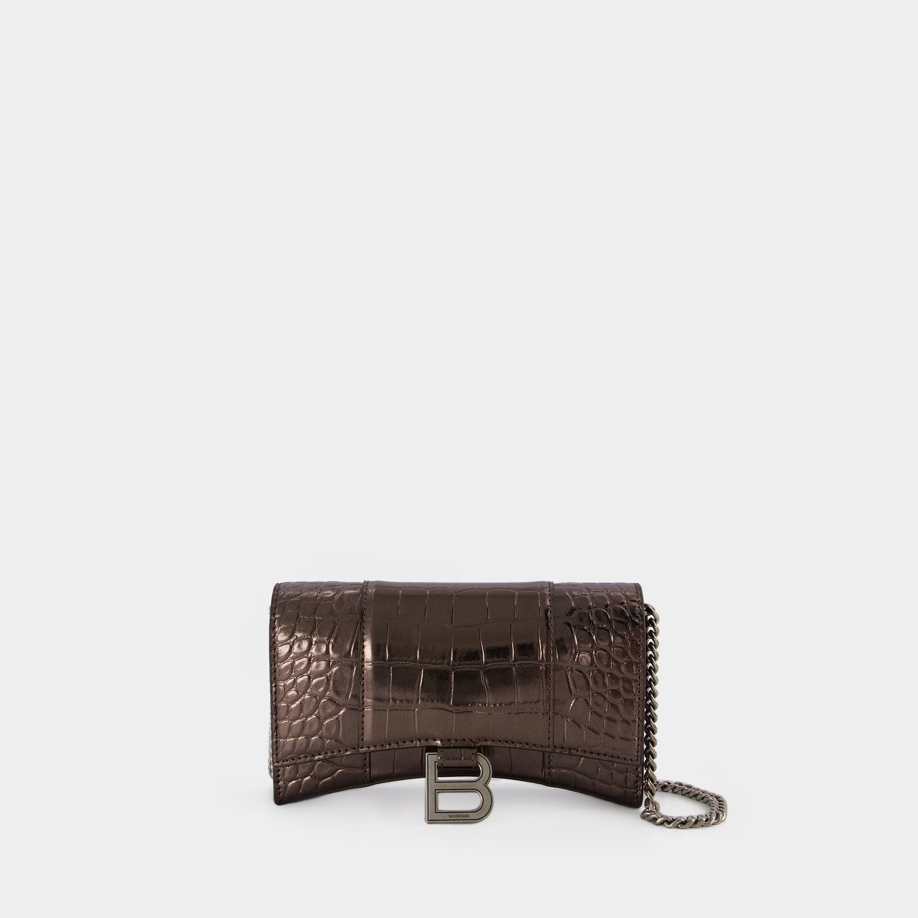 Hourglass Wallet on chain  - Balenciaga - Leather - Dark Bronze