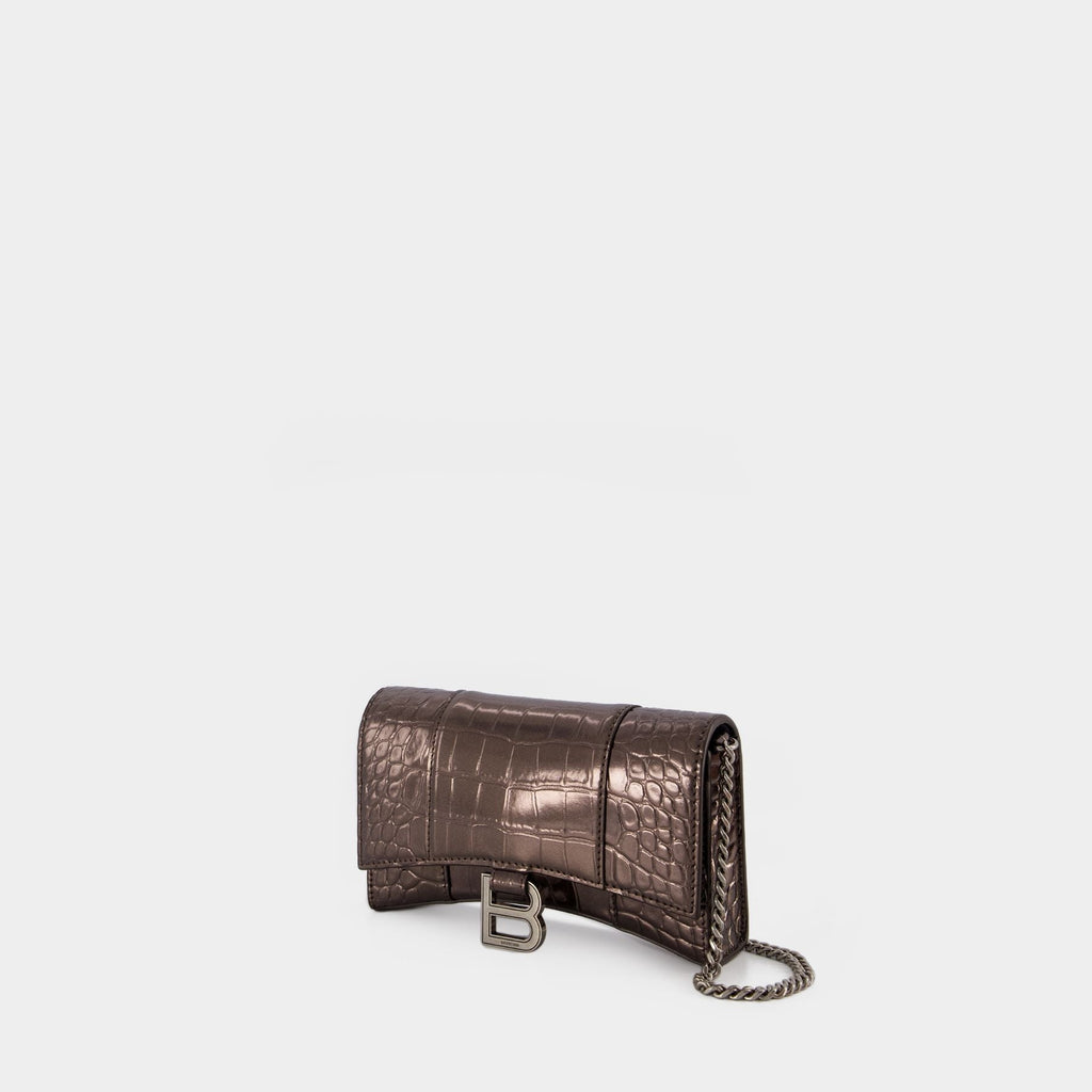 Hourglass Wallet on chain  - Balenciaga - Leather - Dark Bronze