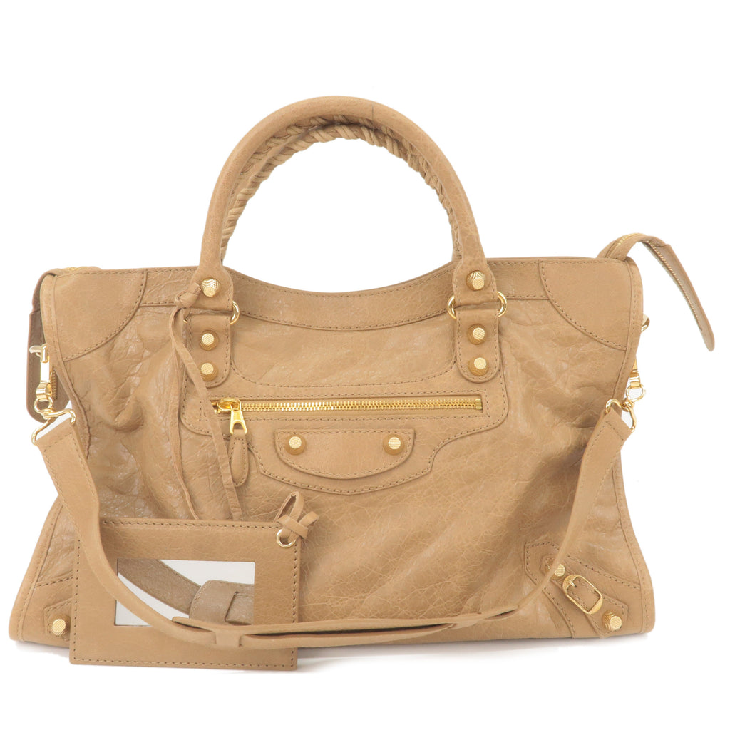 BALENCIAGA Leather The Giant City 2Way Hand Bag Beige 281770