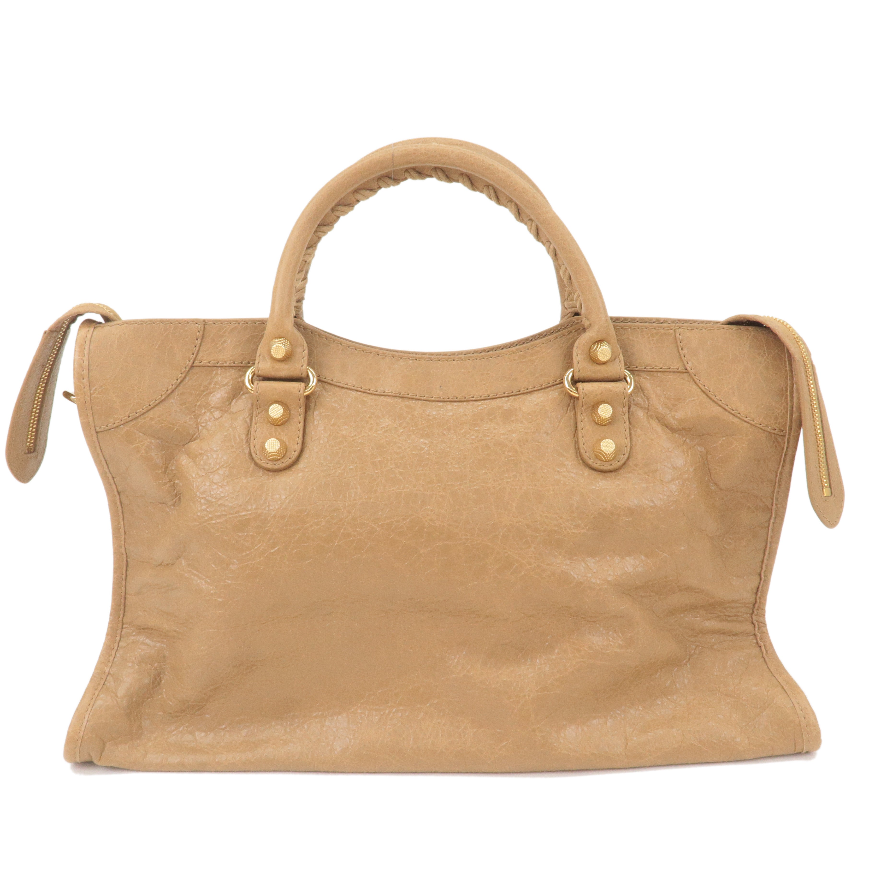 BALENCIAGA Leather The Giant City 2Way Hand Bag Beige 281770