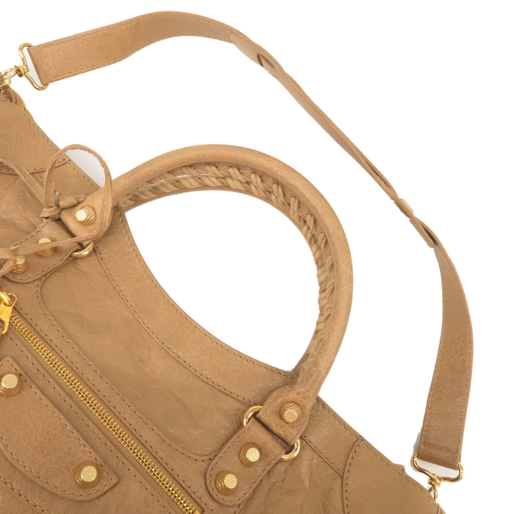 BALENCIAGA Leather The Giant City 2Way Hand Bag Beige 281770