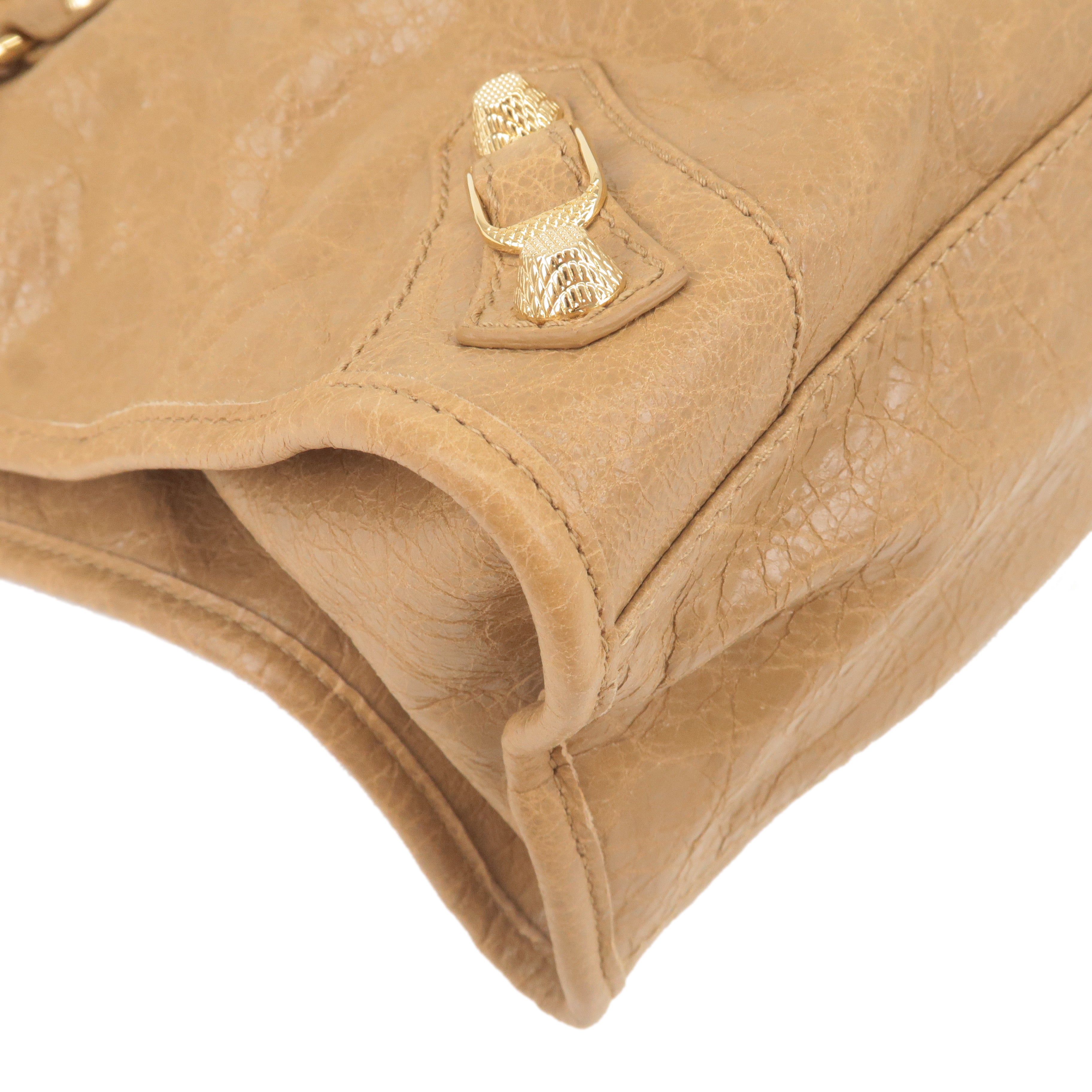 BALENCIAGA Leather The Giant City 2Way Hand Bag Beige 281770