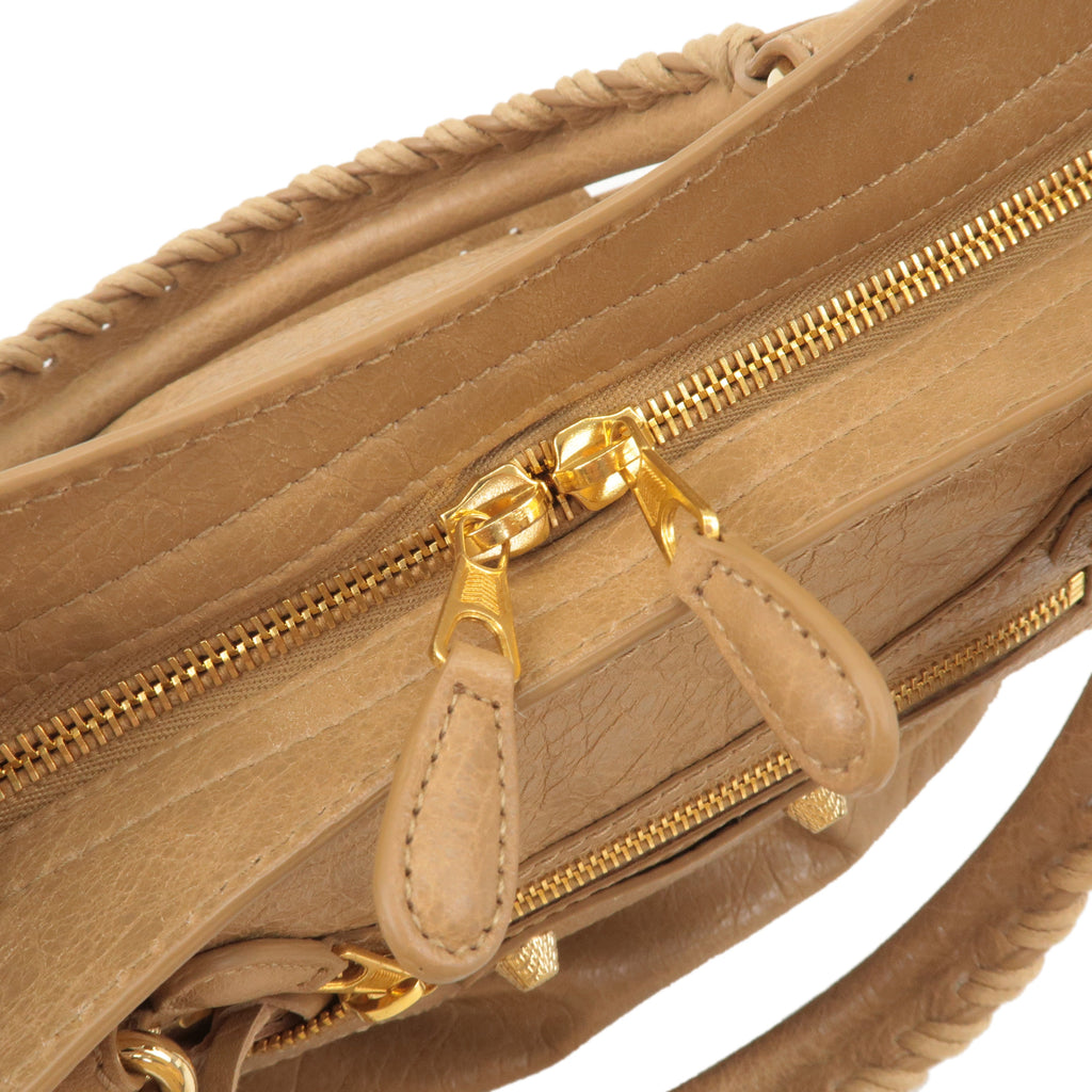 BALENCIAGA Leather The Giant City 2Way Hand Bag Beige 281770
