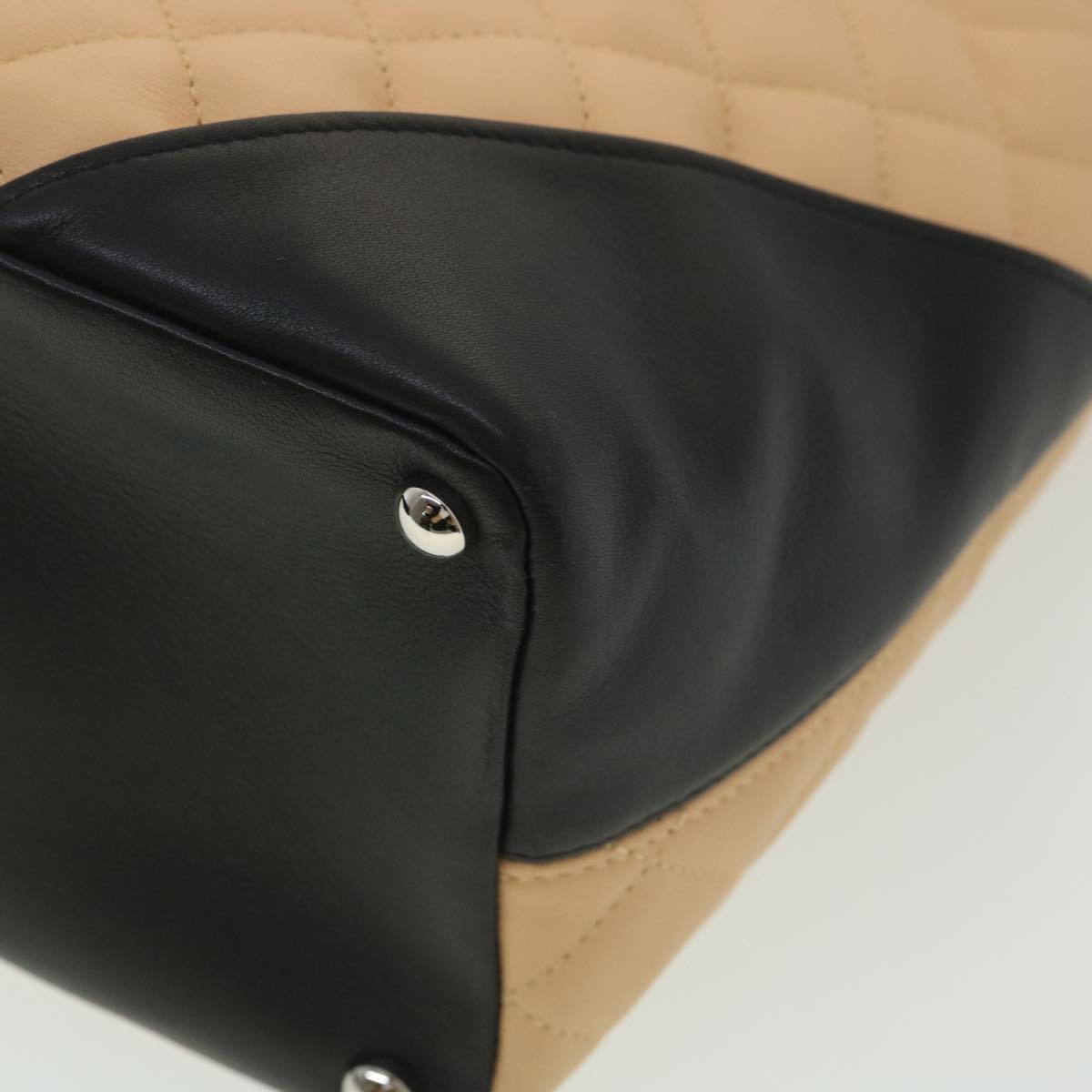 CHANEL Cambon Line Tote Bag Lamb Skin Beige Black CC  36768