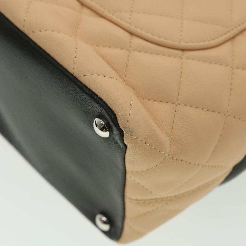 CHANEL Cambon Line Tote Bag Lamb Skin Beige Black CC  36768