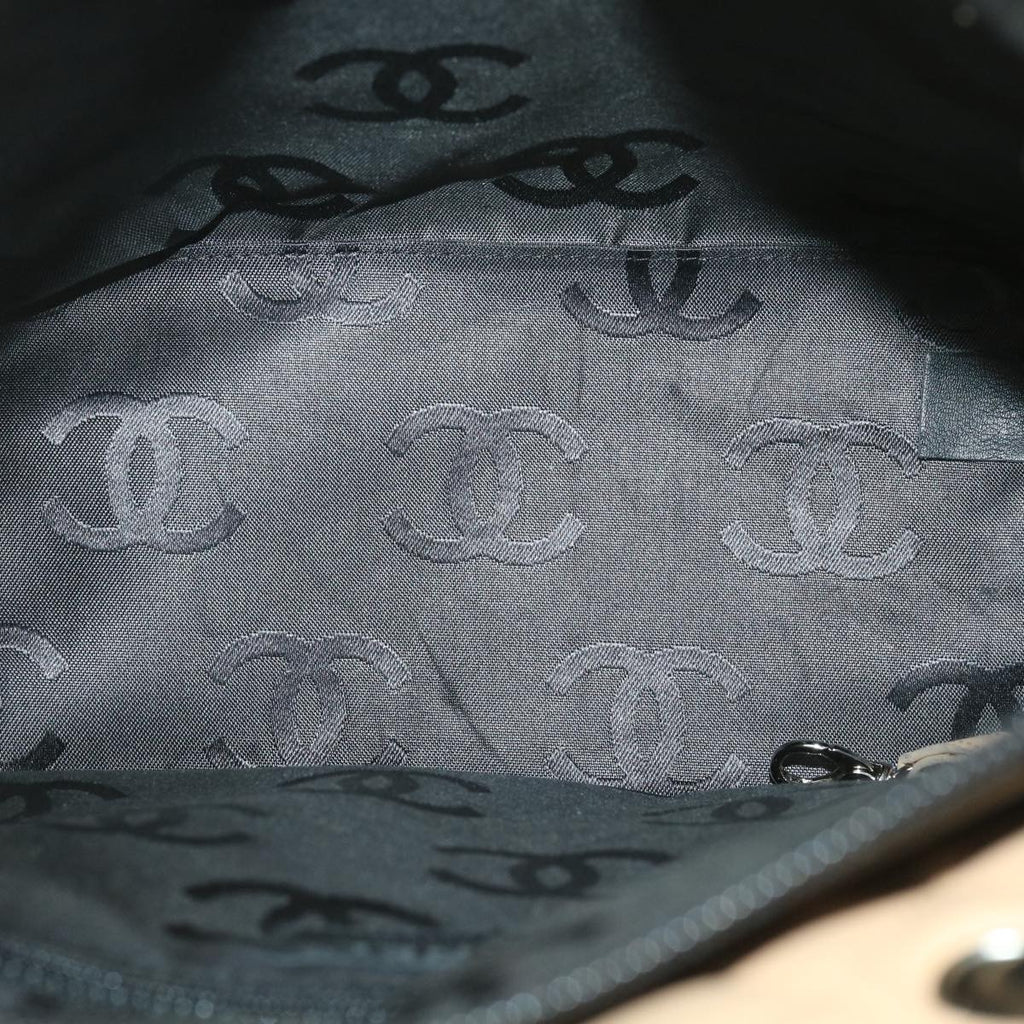 CHANEL Cambon Line Tote Bag Lamb Skin Beige Black CC  36768