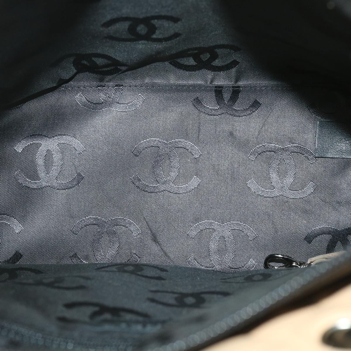 CHANEL Cambon Line Tote Bag Lamb Skin Beige Black CC  36768
