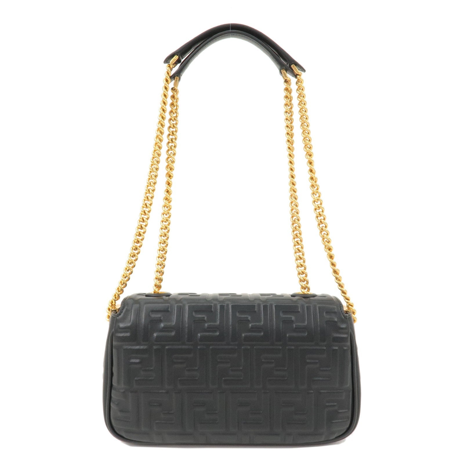 FENDI Zucca Baguette Leather 2Way Shoulder Bag Black 8BR793