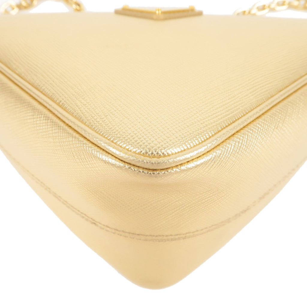 PRADA Triangle Leather Chain Shoulder Bag Gold 1BH190